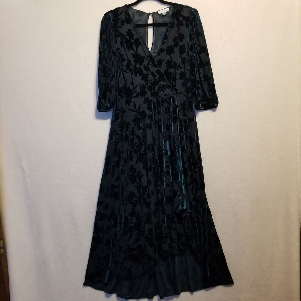 Calvin Klein 10 Dress Velvet Burnout Green Lined Whimsigoth Witchy Gothic Goblin